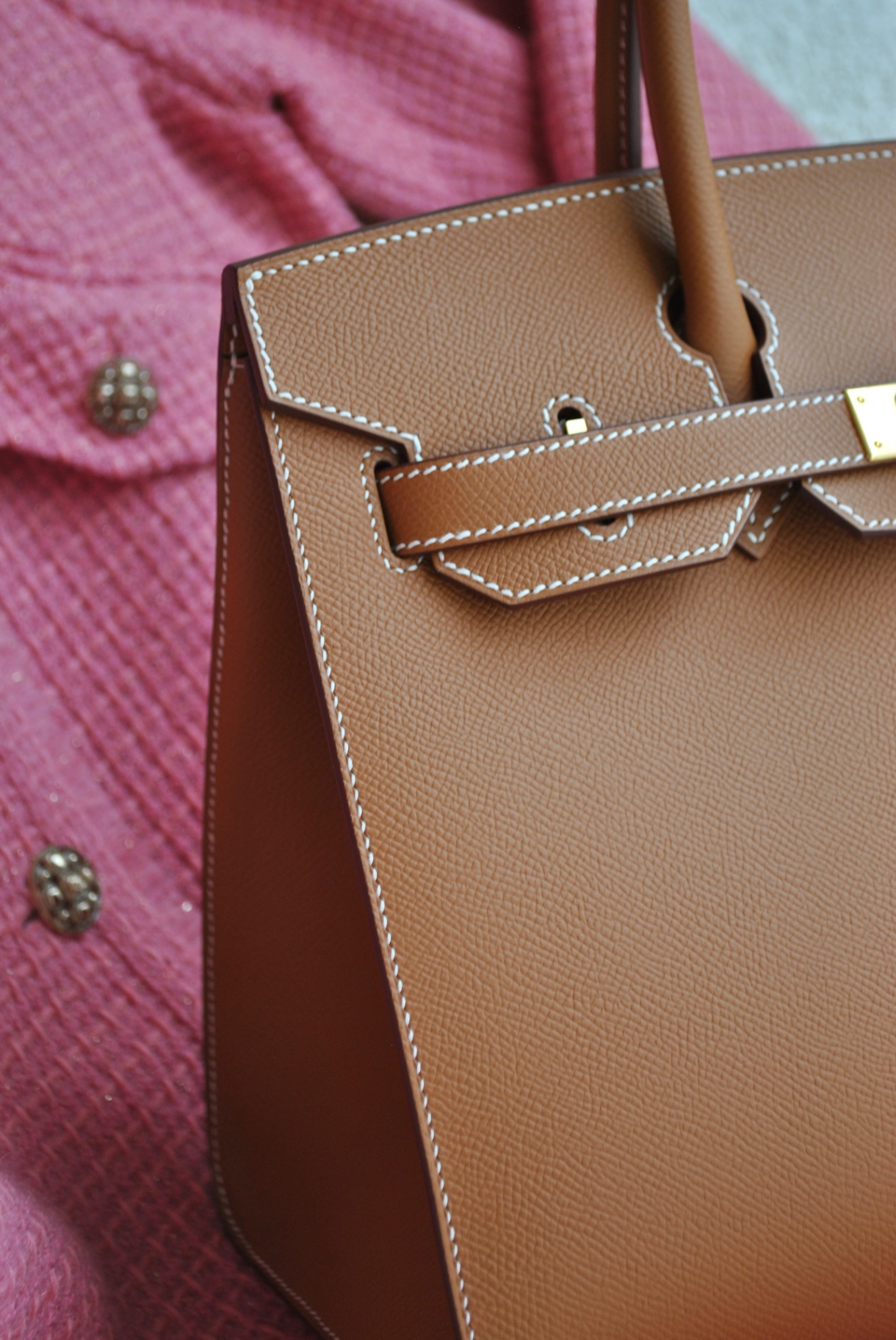 Gold epsom Birkin with contrast saddle stitching